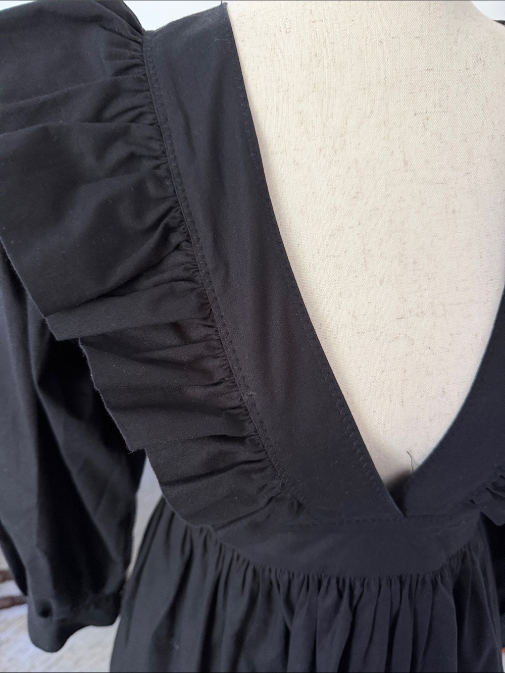 Black V-Neck Ruffle Mini Dress - Picture 4 of 12